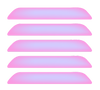 Five pink, rounded razor blades stacked evenly against a plain white background.
